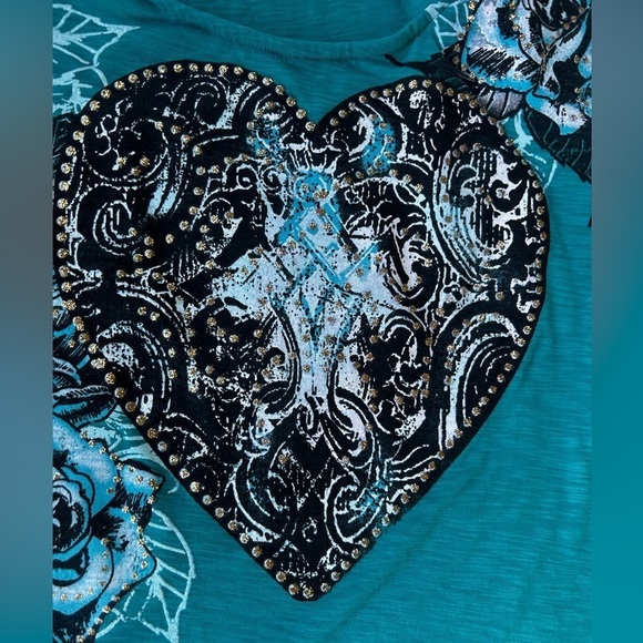 blue rose embellished short sleeve top size XXL - Picture 4 of 16